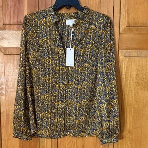 Melloday Gold and Blue Shimmer Button Down Top